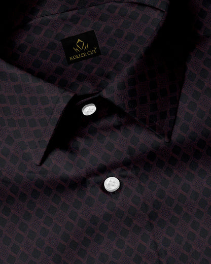 Kollercut-Bracken Brown and Black Rhombus Jacquard Print Egyptian Giza Cotton Shirt