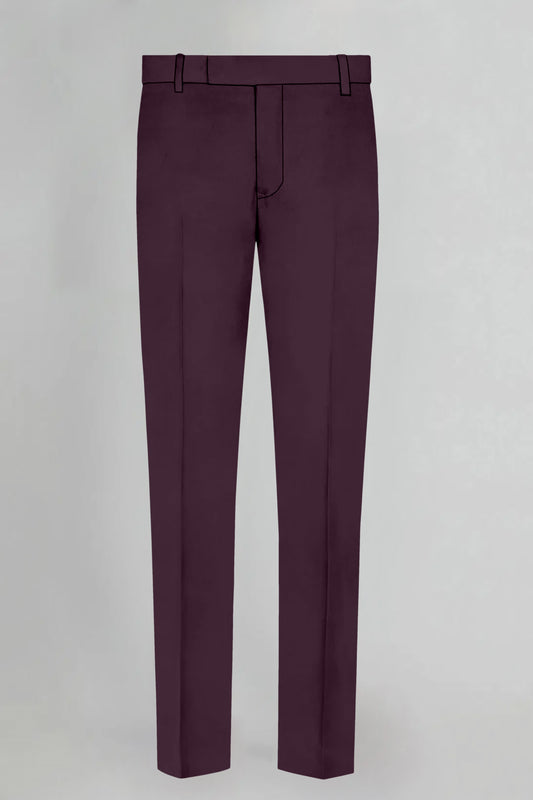 Wine Purple Solid Wool Blend Pant
