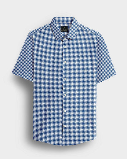 White and Baleine Blue Hounds Tooth Checks Cotton Shirt
