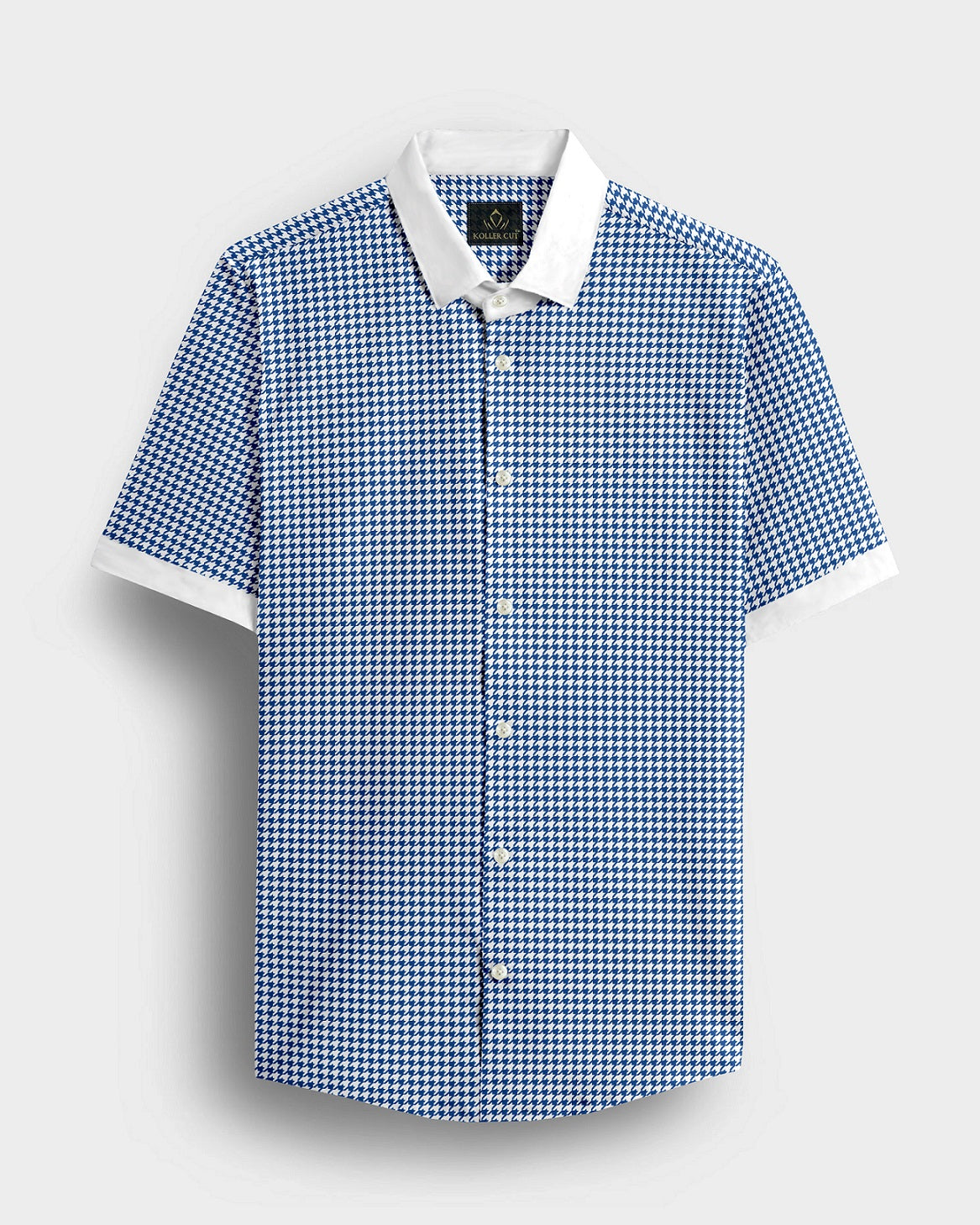 White and Baleine Blue Hounds Tooth Checks Designer Cotton Shirt