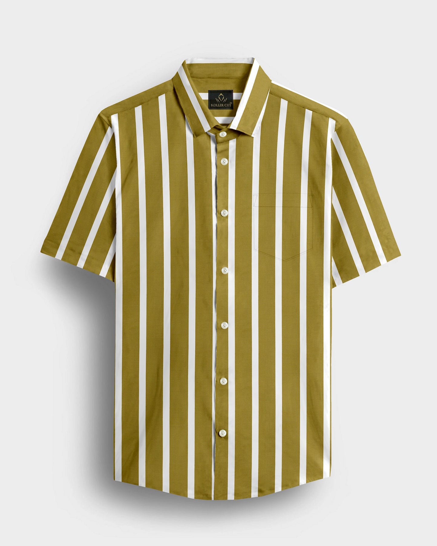 Golden Olive and White Wide Chalk Stripes Cotton Shirt