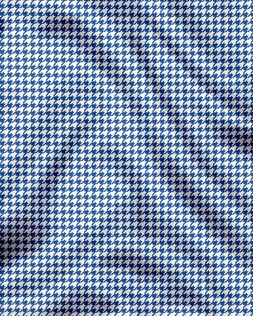 White and Baleine Blue Hounds Tooth Checks Designer Cotton Shirt