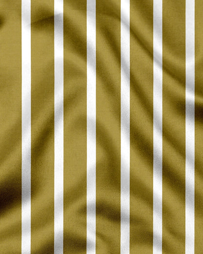 Golden Olive and White Wide Chalk Stripes Designer Cotton Shirt