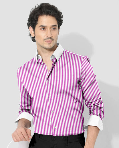 White and Tillandsia Purple Candy Stripes Designer Cotton Shirt
