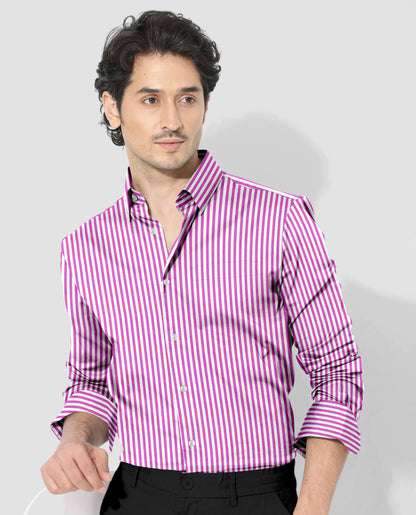 White and Tillandsia Purple Candy Stripes Cotton Shirt