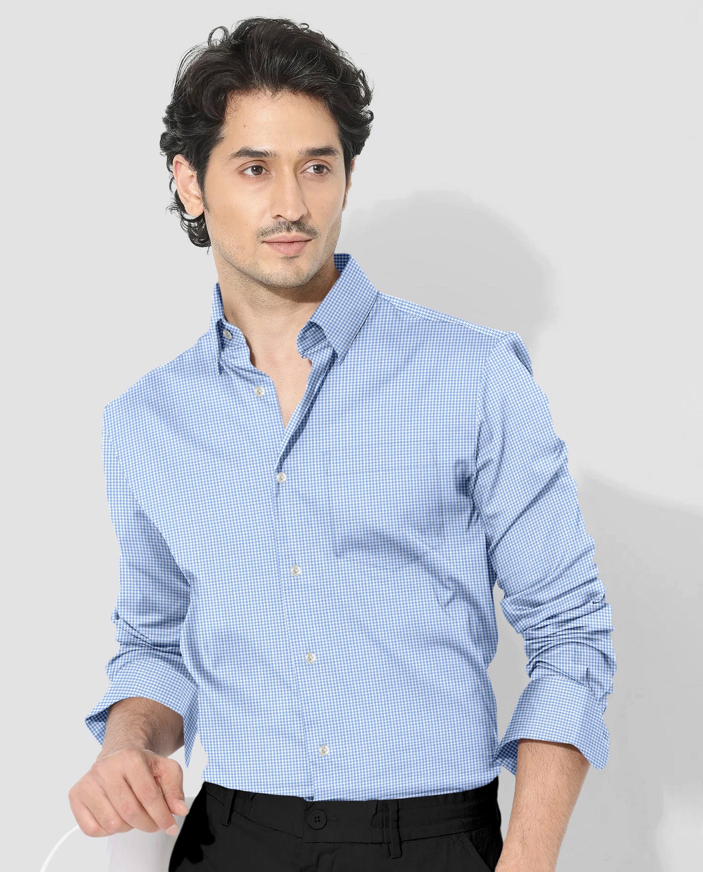 Carolina Blue and Ninja Shuriken Printed Cotton Shirt