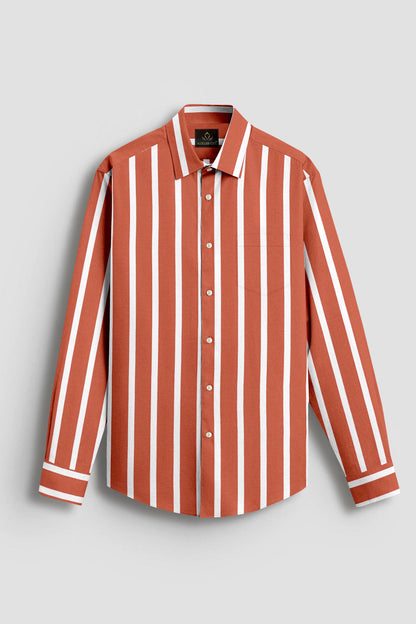 Celosia Orange and White Wide Chalk Stripes Cotton Shirt