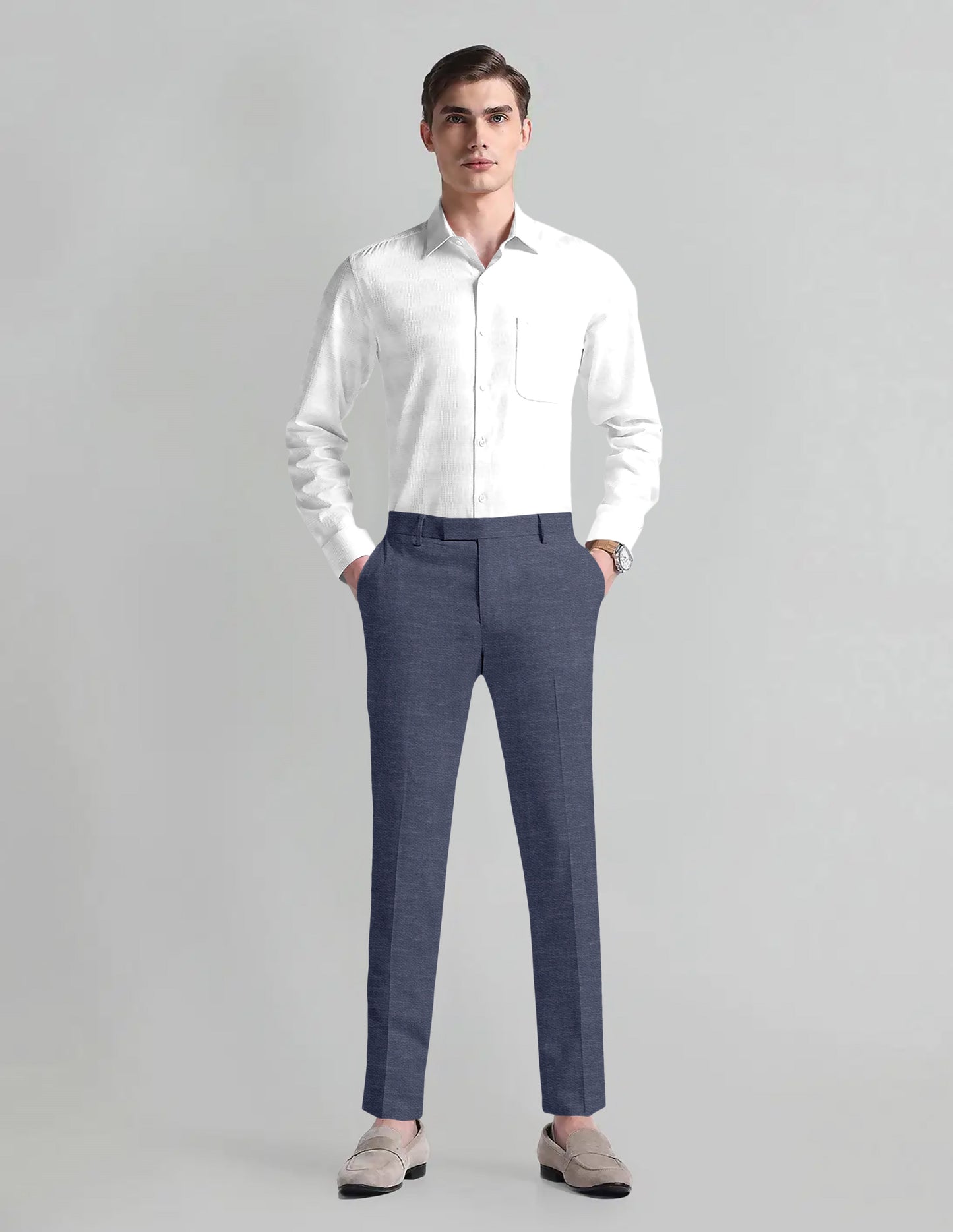 Medieval Blue Cotton Linen Blend Pant