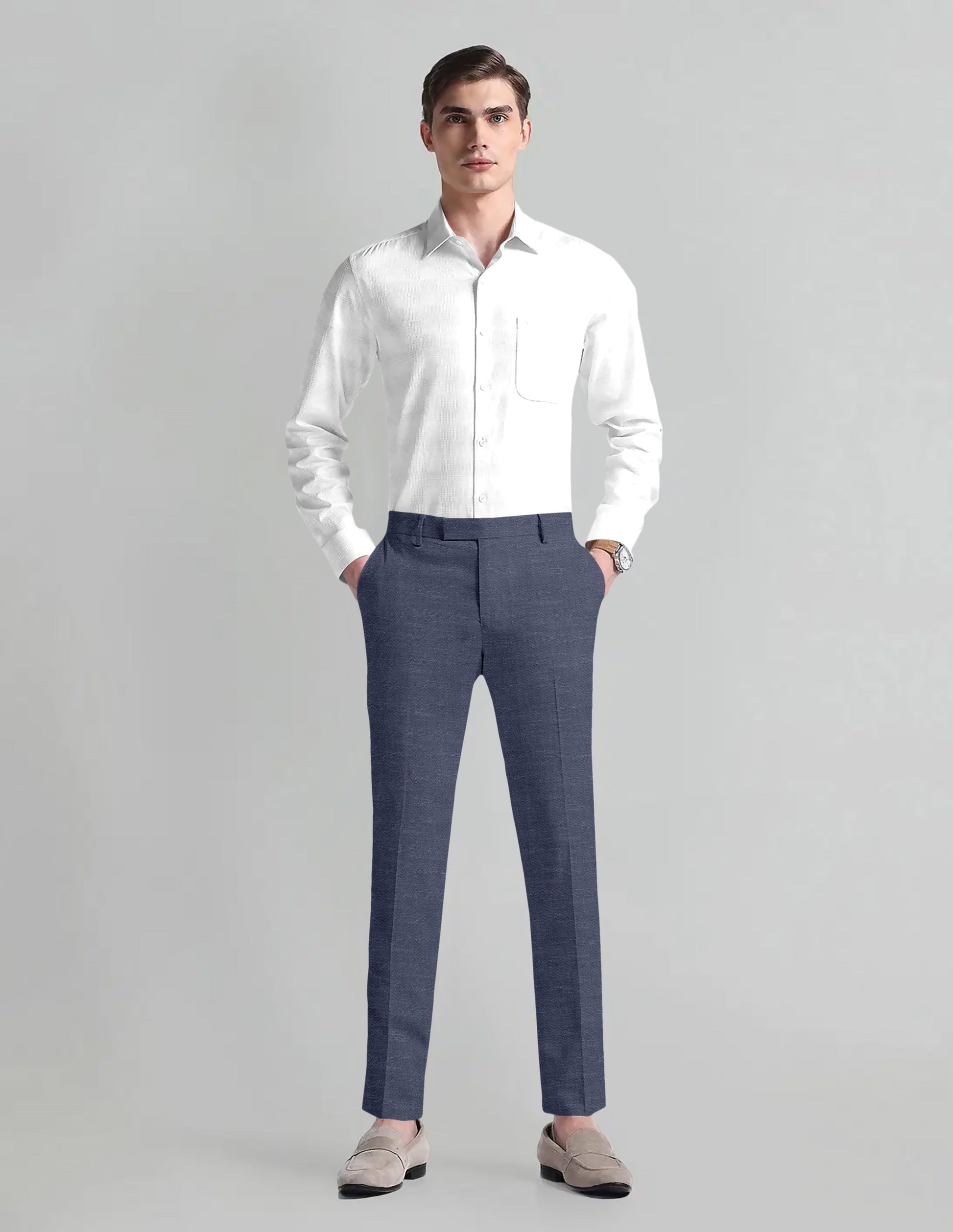 Medieval Blue Cotton Linen Blend Pant