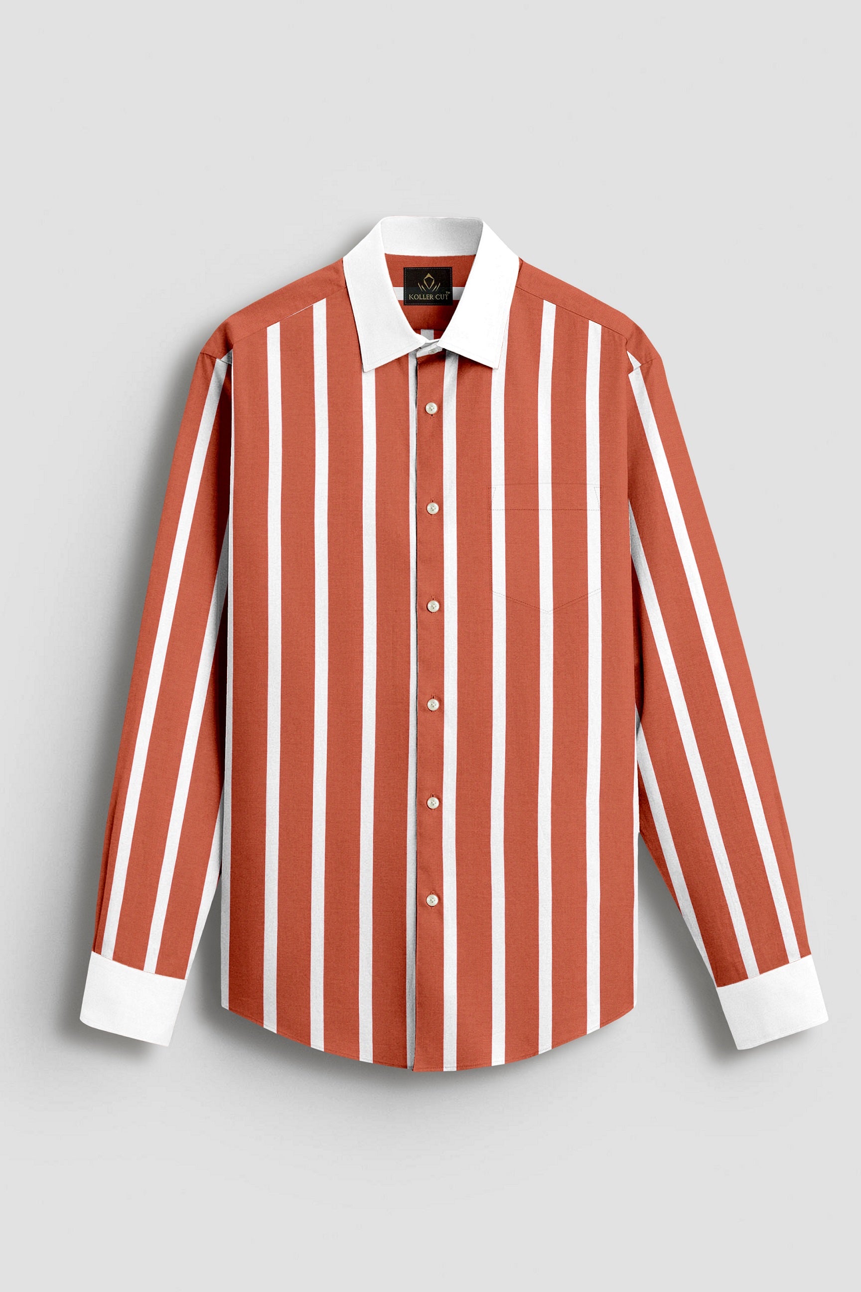 Celosia Orange and White Wide Chalk Stripes Designer Cotton Shirt