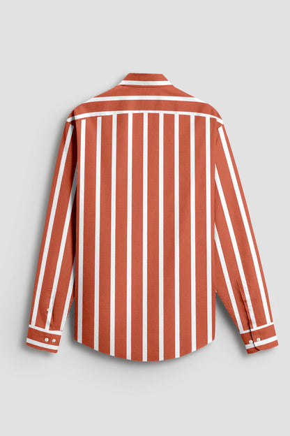 Celosia Orange and White Wide Chalk Stripes Cotton Shirt