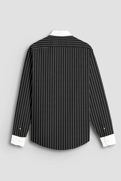 Ebony Black and Snow White Stripes Designer Oxford Cotton Shirt