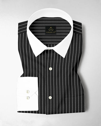 Ebony Black and Snow White Stripes Designer Oxford Cotton Shirt