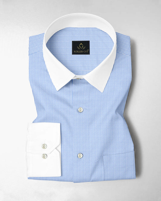 Carolina Blue and Ninja Shuriken Printed Designer Cotton Shirt 