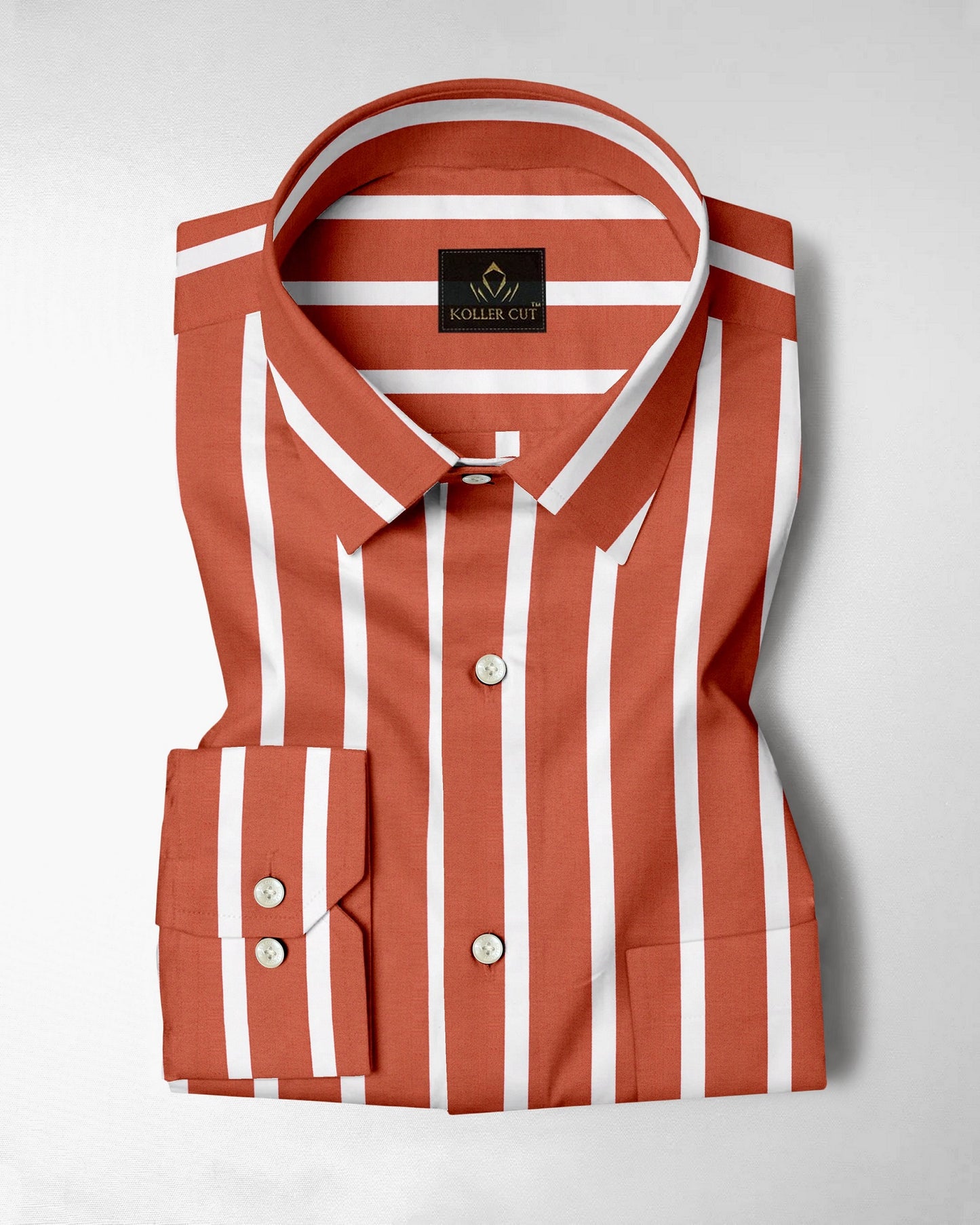 Celosia Orange and White Wide Chalk Stripes Cotton Shirt