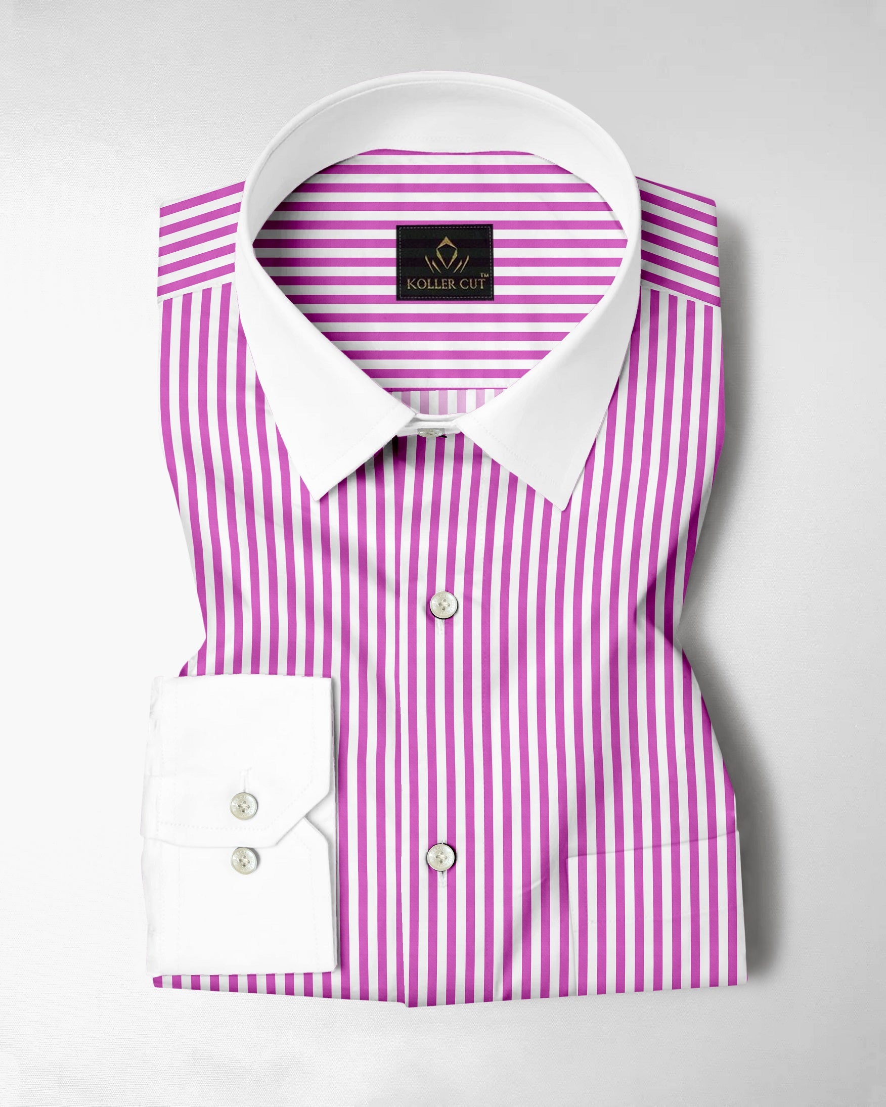 White and Tillandsia Purple Candy Stripes Designer Cotton Shirt