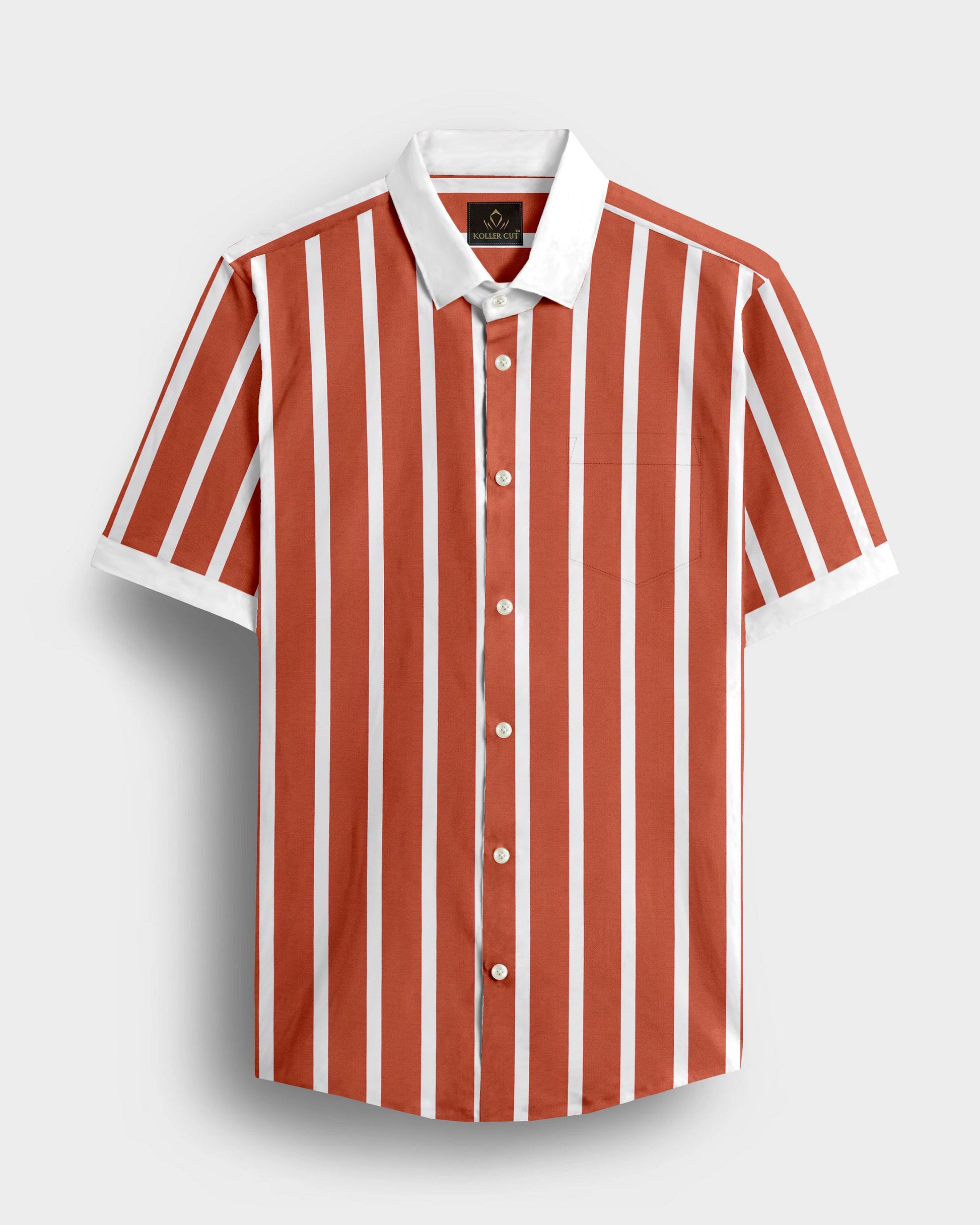 Celosia Orange and White Wide Chalk Stripes Designer Cotton Shirt