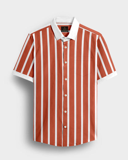 Celosia Orange and White Wide Chalk Stripes Designer Cotton Shirt
