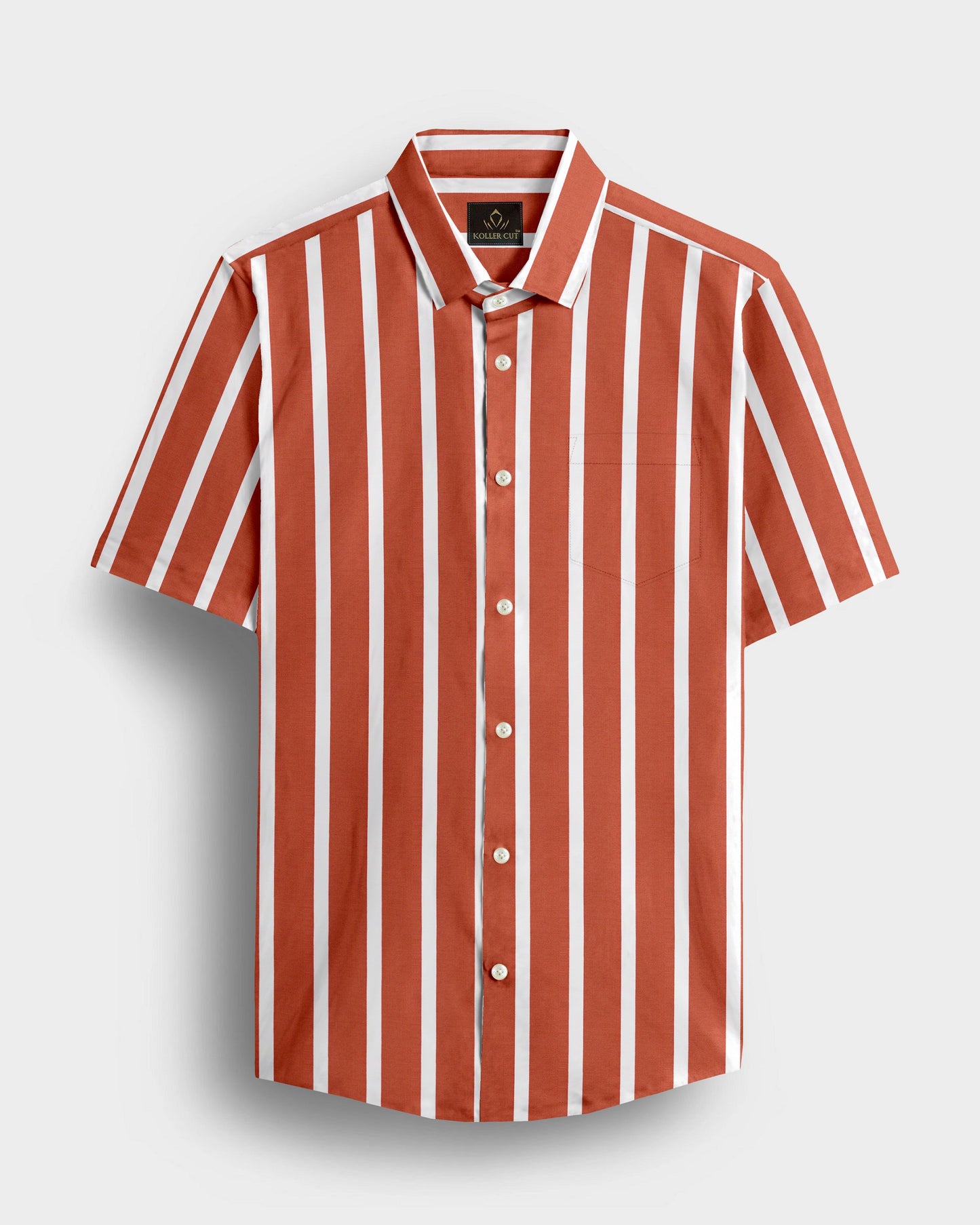 Celosia Orange and White Wide Chalk Stripes Cotton Shirt