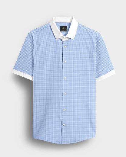 Carolina Blue and Ninja Shuriken Printed Designer Cotton Shirt 