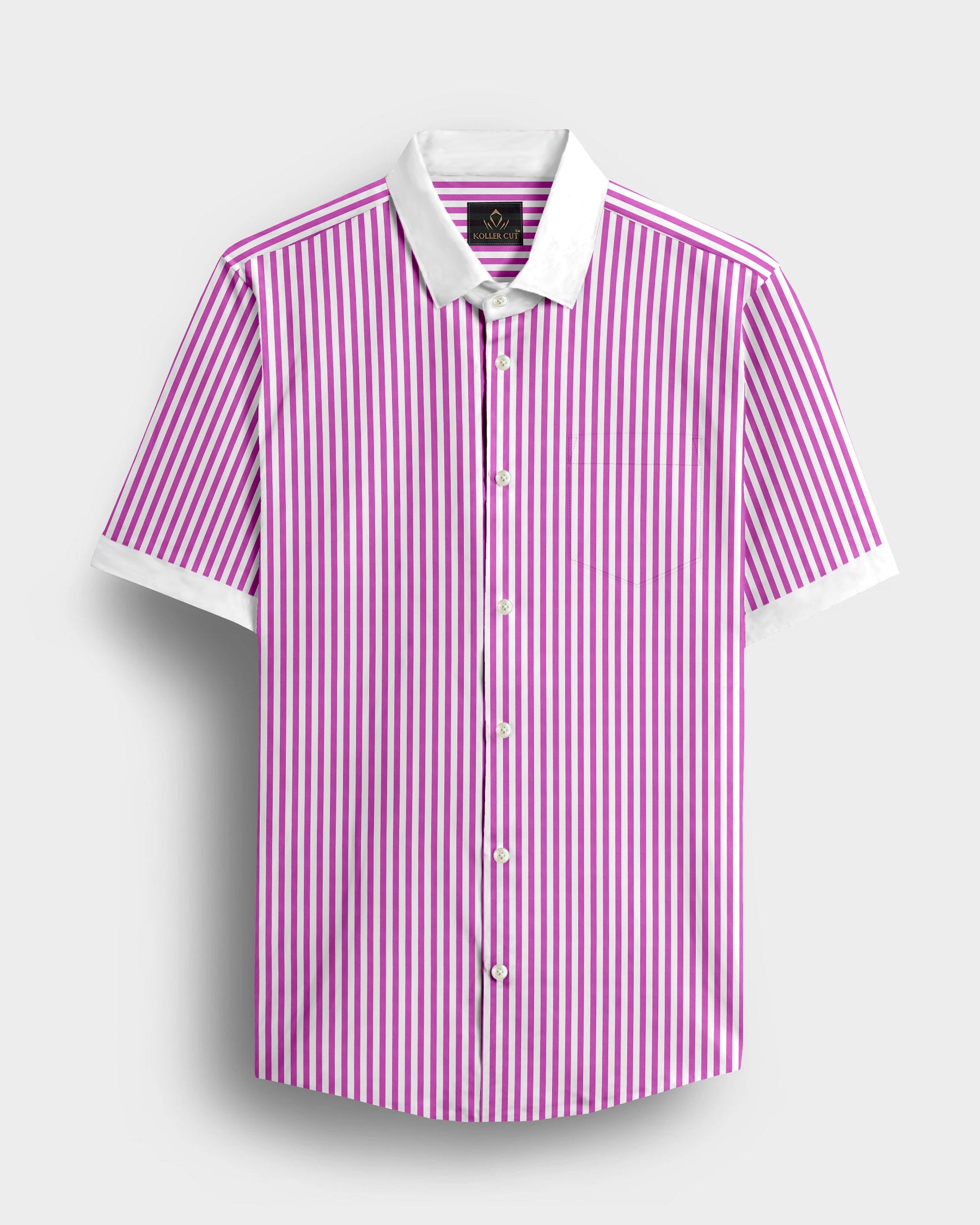 White and Tillandsia Purple Candy Stripes Designer Cotton Shirt