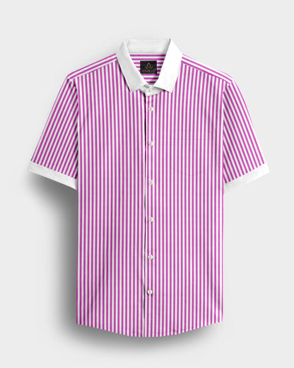 White and Tillandsia Purple Candy Stripes Designer Cotton Shirt