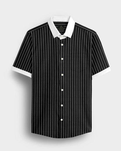 Ebony Black and Snow White Stripes Designer Oxford Cotton Shirt