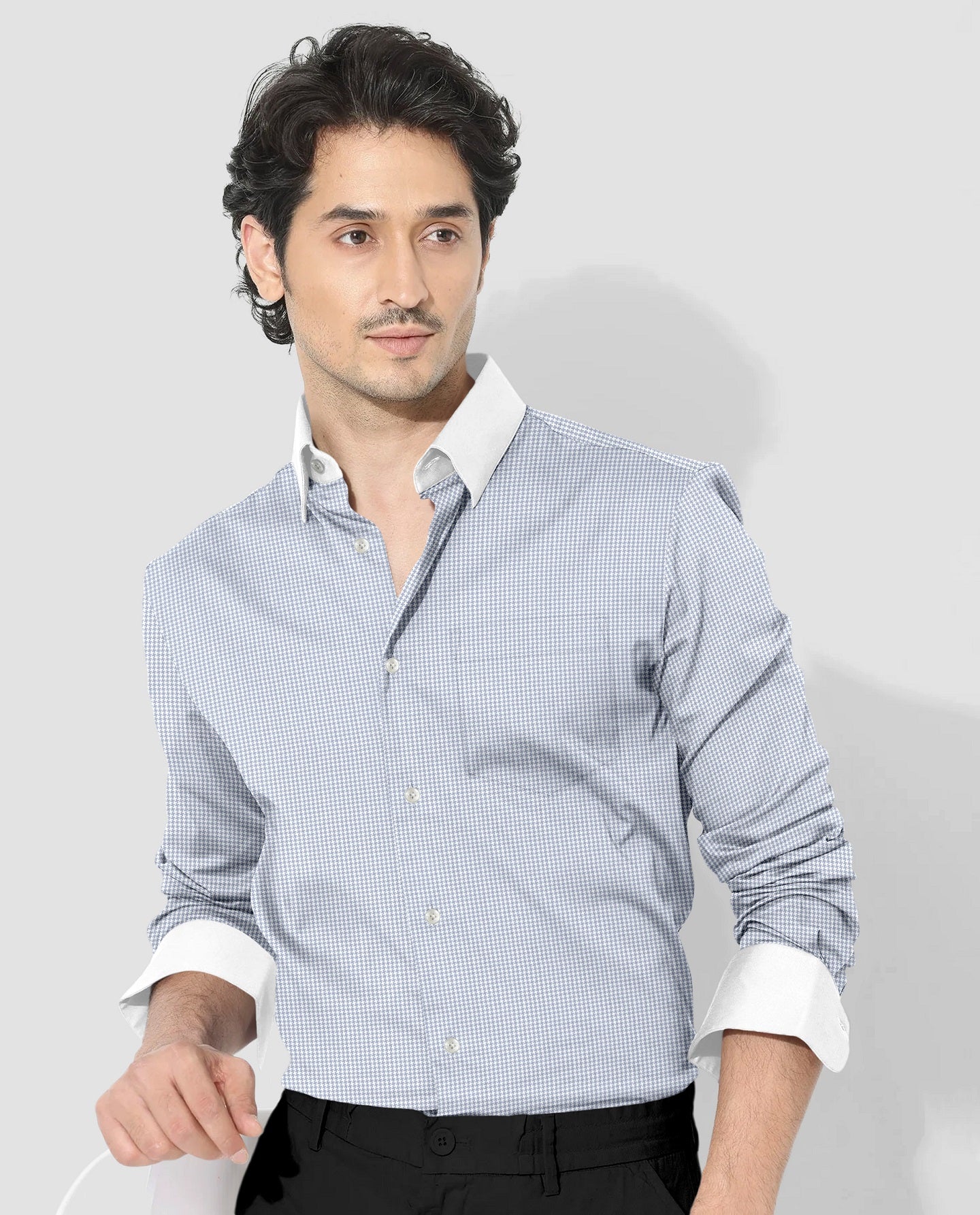 Glacier Gray and White Ninja Shuriken Printed Designer Cotton Shirt