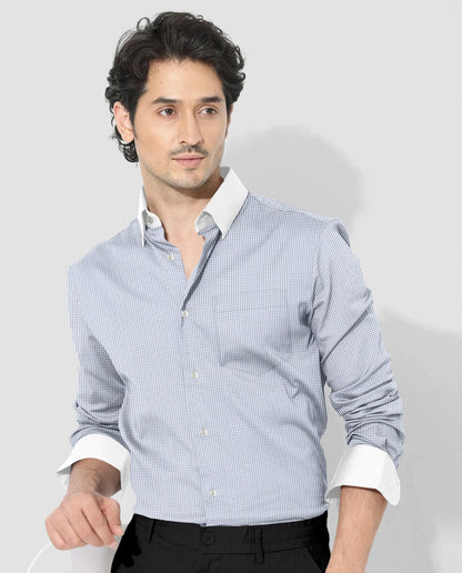 Glacier Gray and White Ninja Shuriken Printed Designer Cotton Shirt