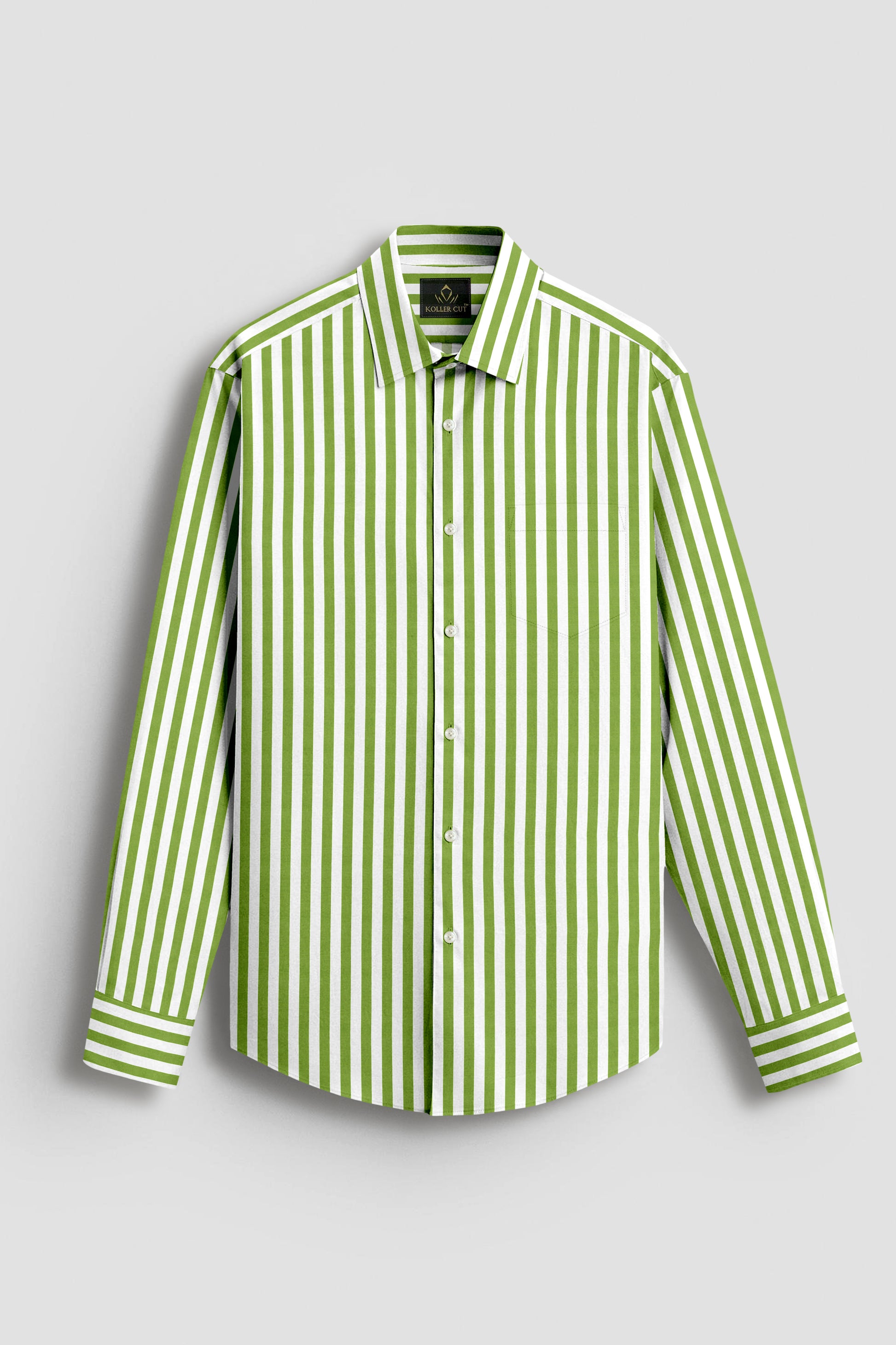 White and Kiwi Green Chalk Stripes Cotton Shirt