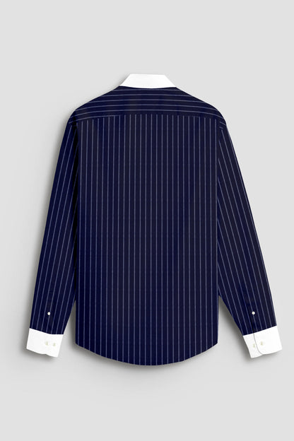 Oxford Blue and Snow White Stripes Designer Oxford Cotton Shirt