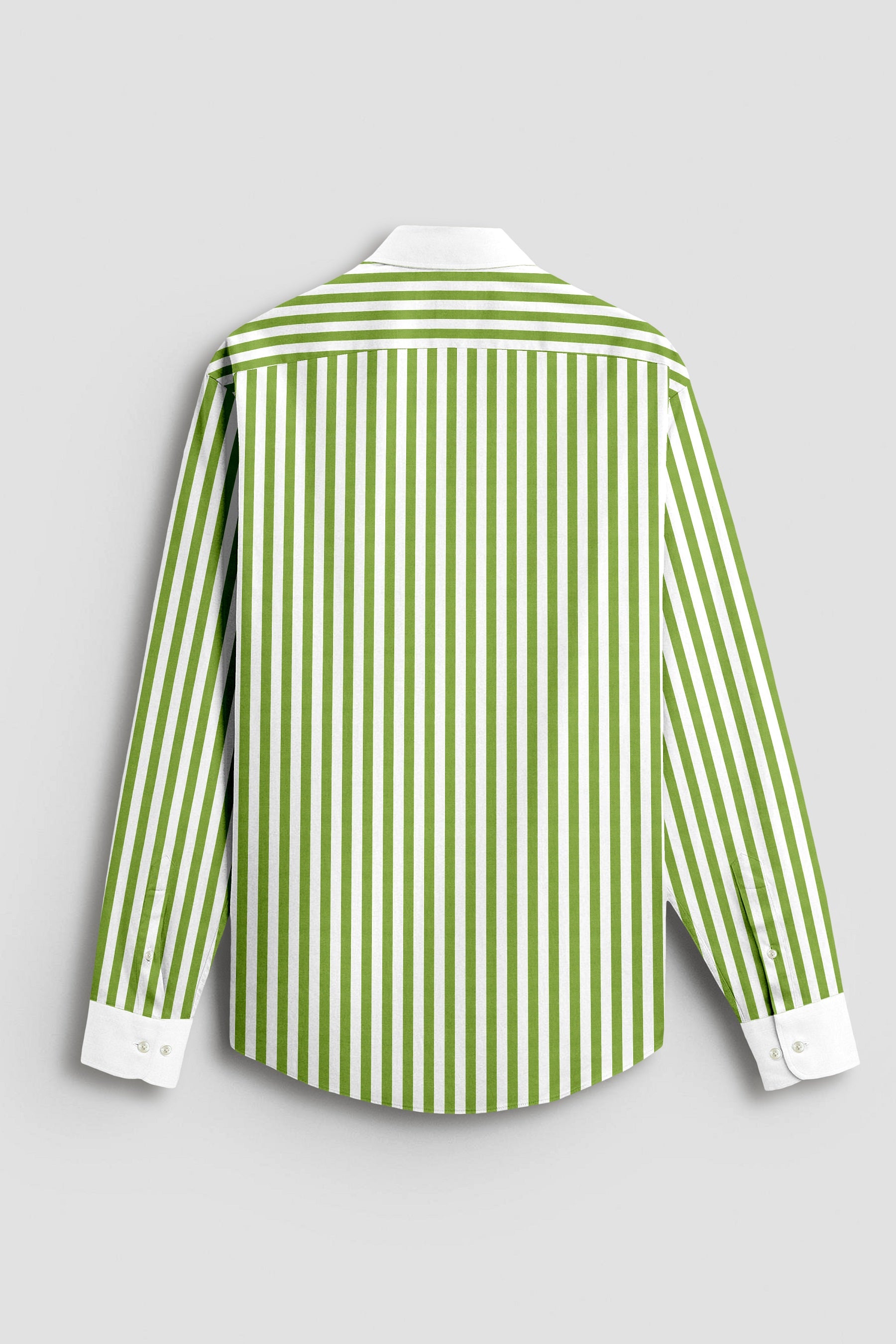 White and Kiwi Green Chalk Stripes Designer Cotton Shirt