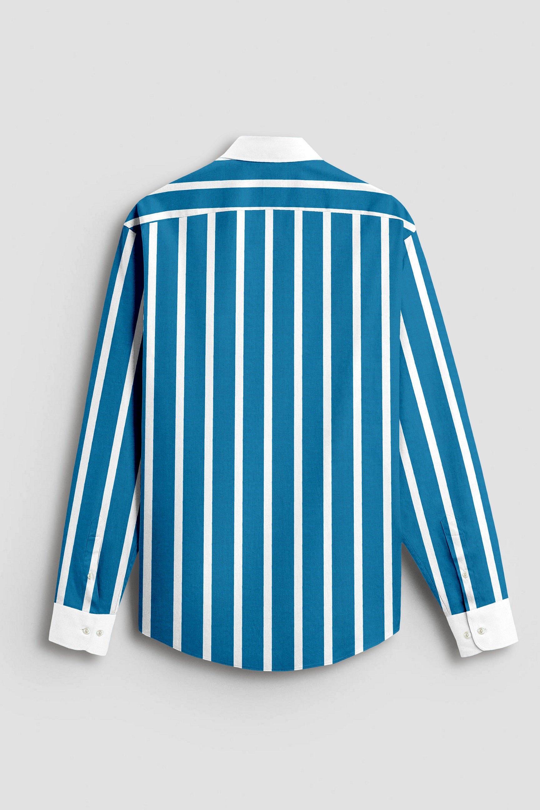 Bondi Blue and White Wide Chalk Designer Stripes Cotton Shirt
