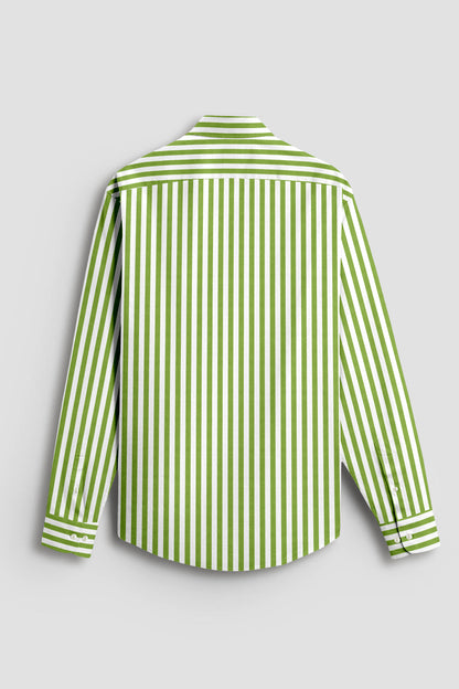 White and Kiwi Green Chalk Stripes Cotton Shirt