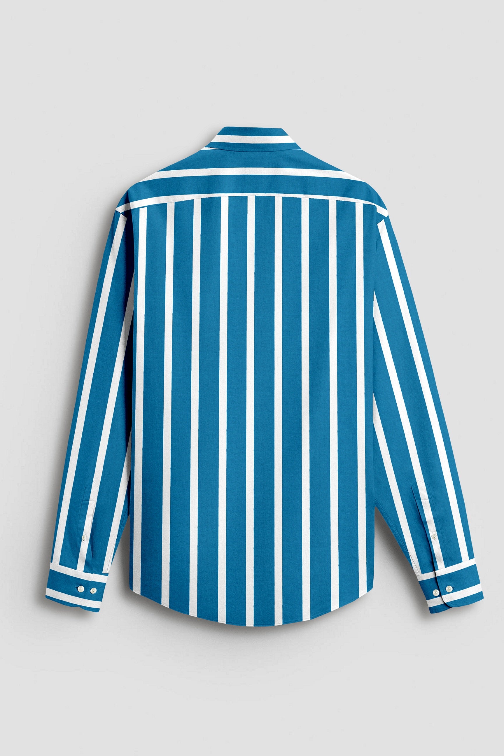 Bondi Blue and White Wide Chalk Stripes Cotton Shirt