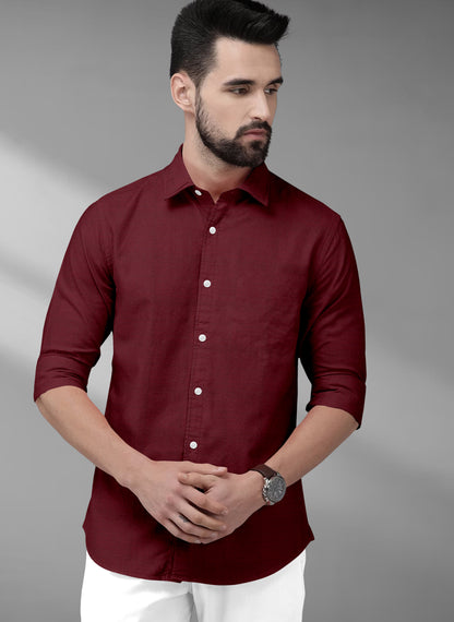 Vermilion Red Men's Cotton Linen Shirt