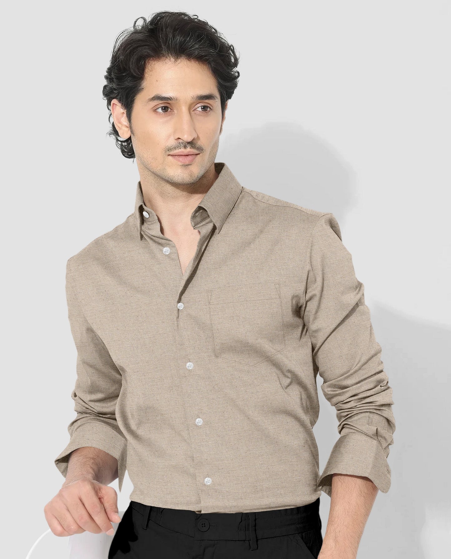 Beige Cotton Linen Shirt Plus Size Linen Shirt in India