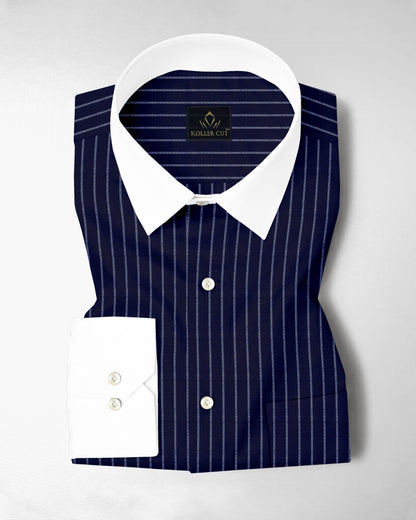 Oxford Blue and Snow White Stripes Designer Oxford Cotton Shirt