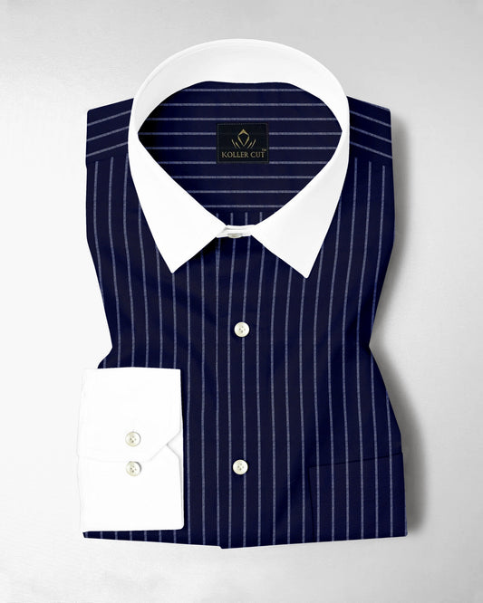 Oxford Blue and Snow White Stripes Designer Oxford Cotton Shirt