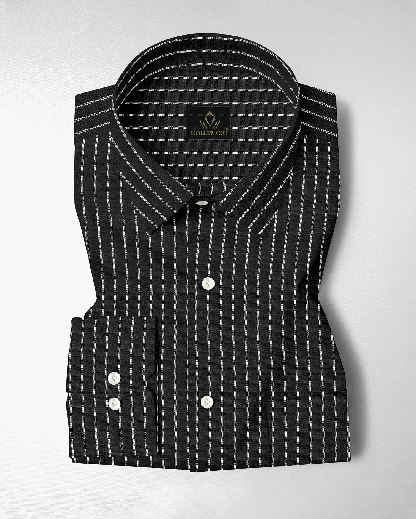 Ebony Black and Snow White Stripes Oxford Cotton Shirt
