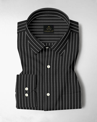 Ebony Black and Snow White Stripes Oxford Cotton Shirt