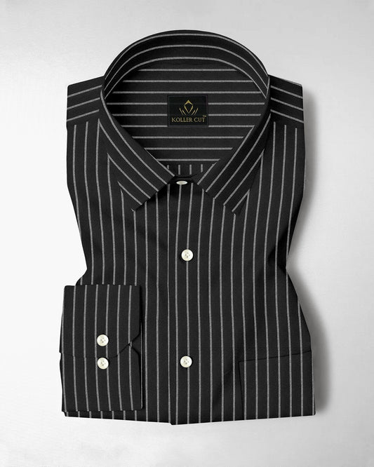 Ebony Black and Snow White Stripes Oxford Cotton Shirt