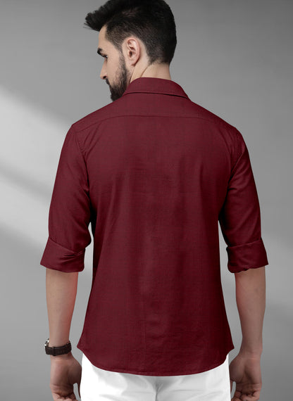 Vermilion Red Men's Cotton Linen Shirt