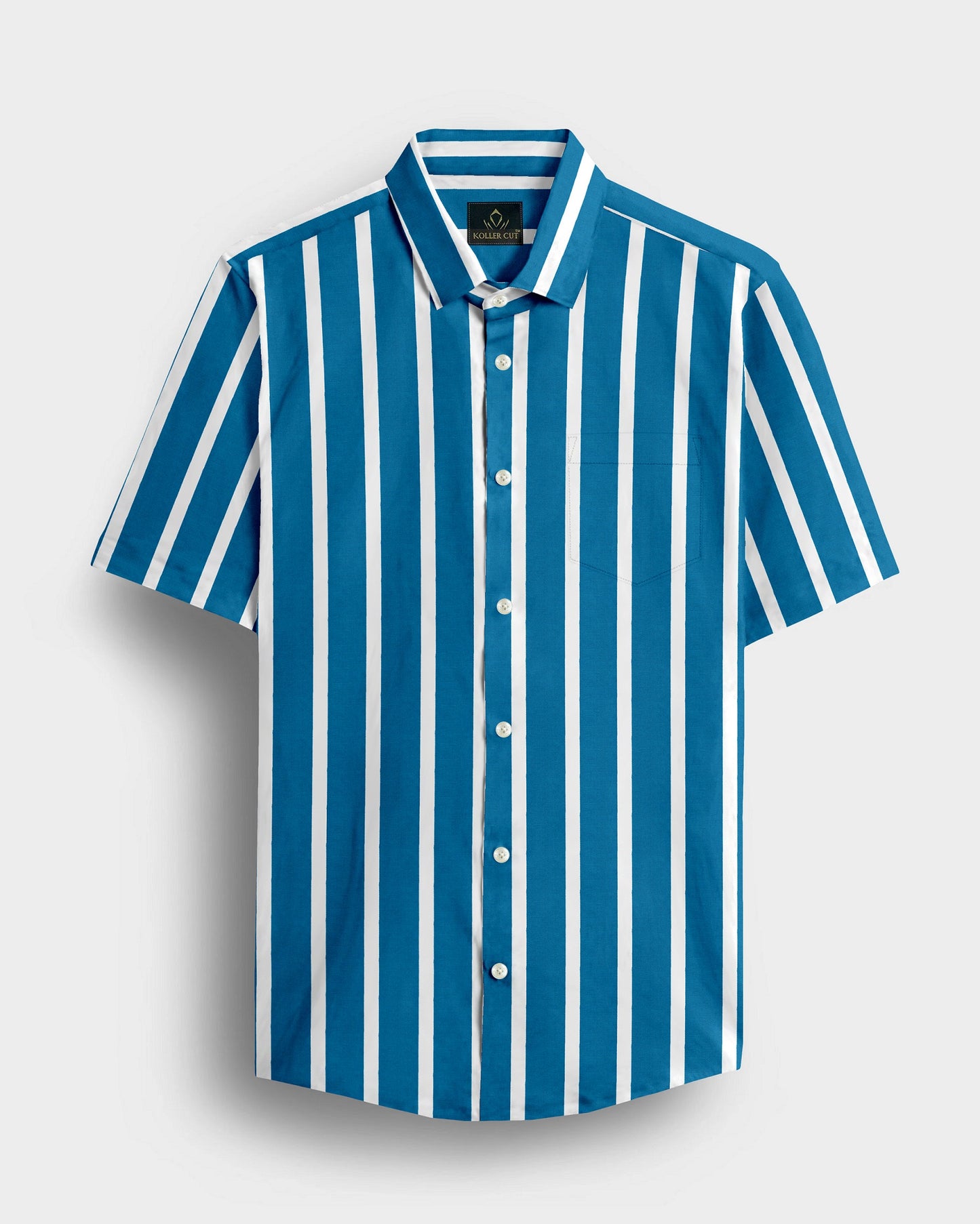 Bondi Blue and White Wide Chalk Stripes Cotton Shirt