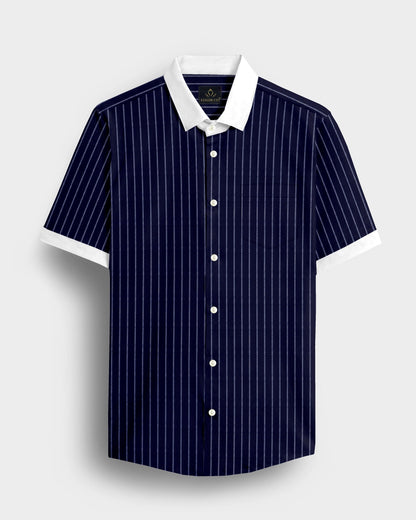 Oxford Blue and Snow White Stripes Designer Oxford Cotton Shirt