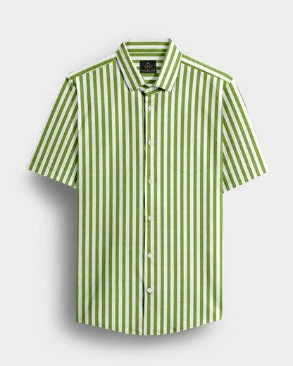 White and Kiwi Green Chalk Stripes Cotton Shirt