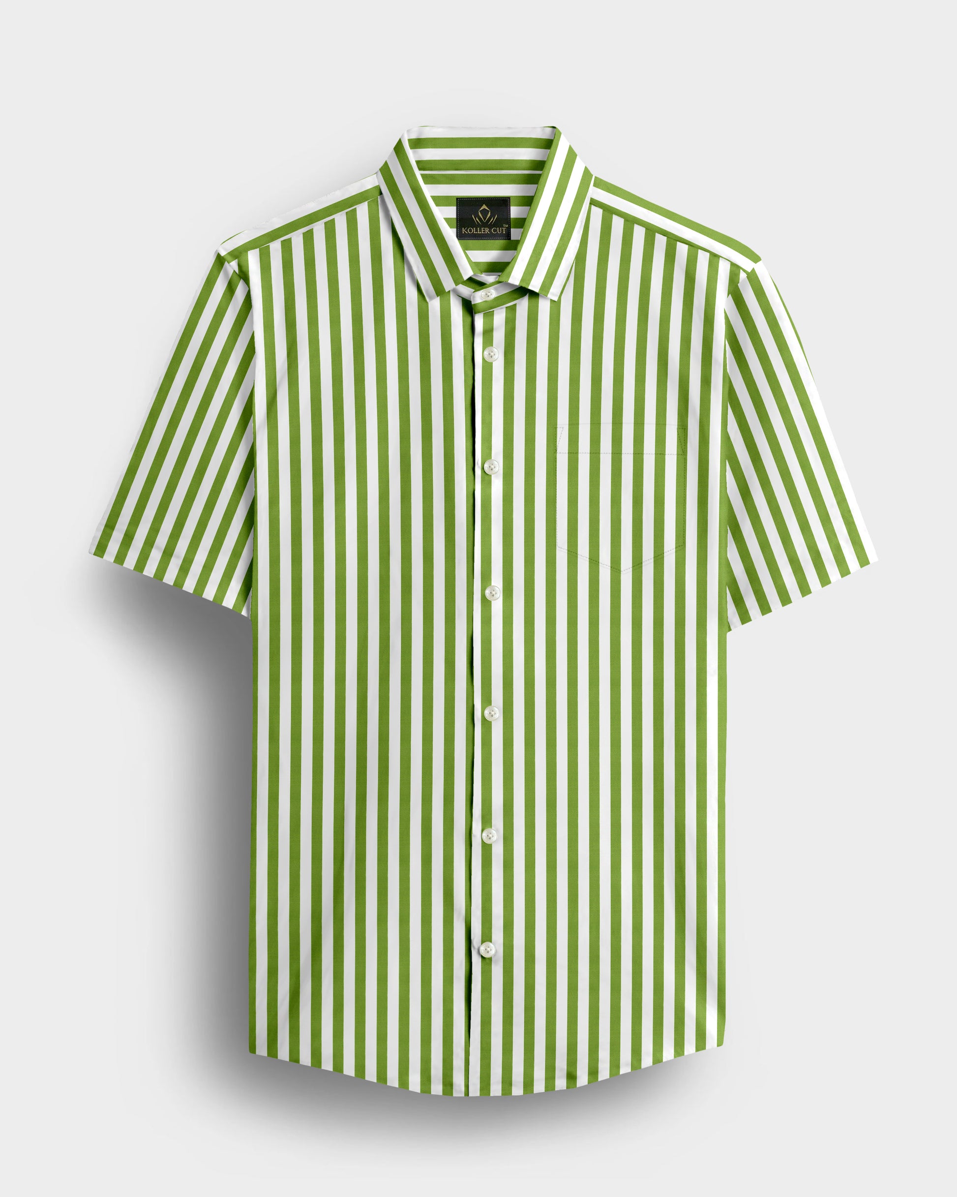 White and Kiwi Green Chalk Stripes Cotton Shirt