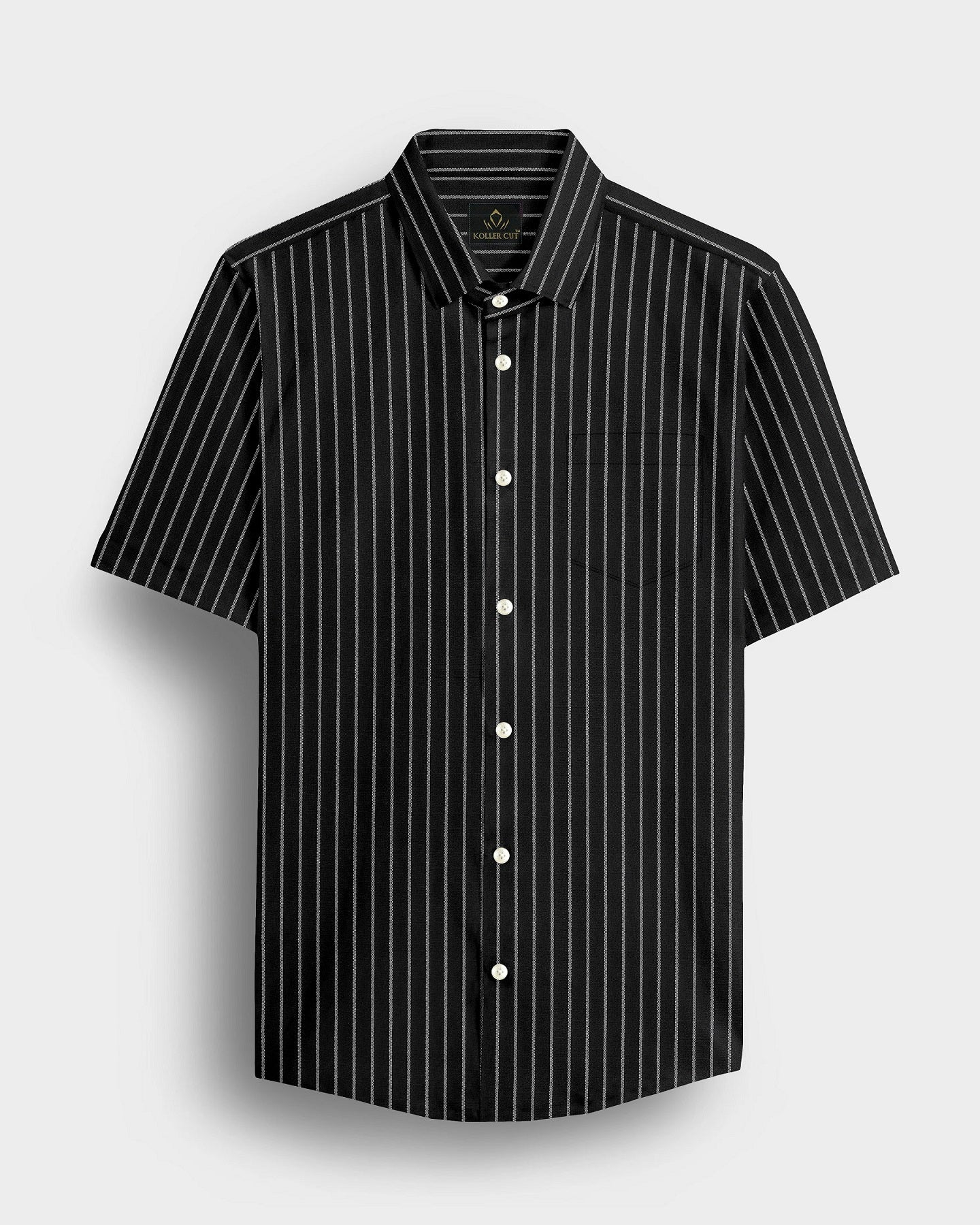Ebony Black and Snow White Stripes Oxford Cotton Shirt