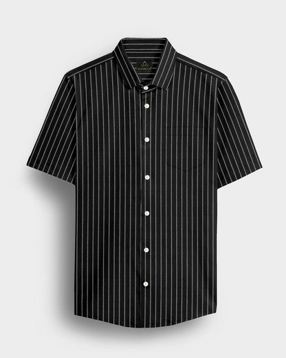 Ebony Black and Snow White Stripes Oxford Cotton Shirt
