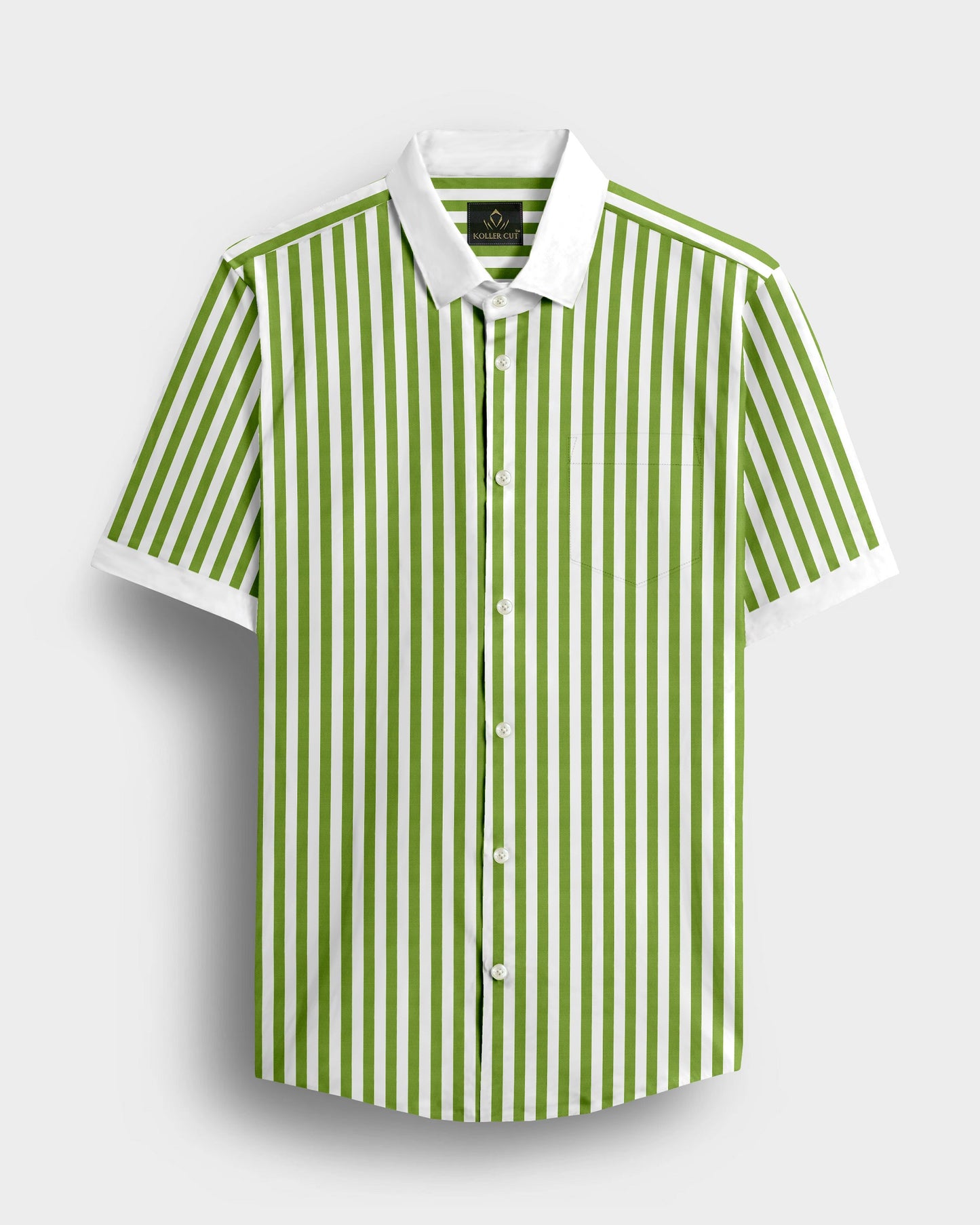 White and Kiwi Green Chalk Stripes Designer Cotton Shirt